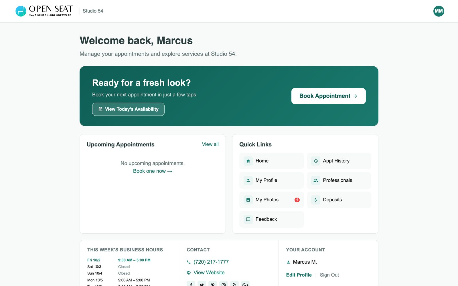 The client portal home page